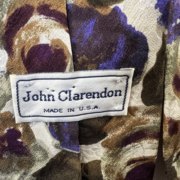 John Clarendon Men's Necktie Multicolor Geometric Pattern Silk 55" x 3.75" - Picture 5 of 6